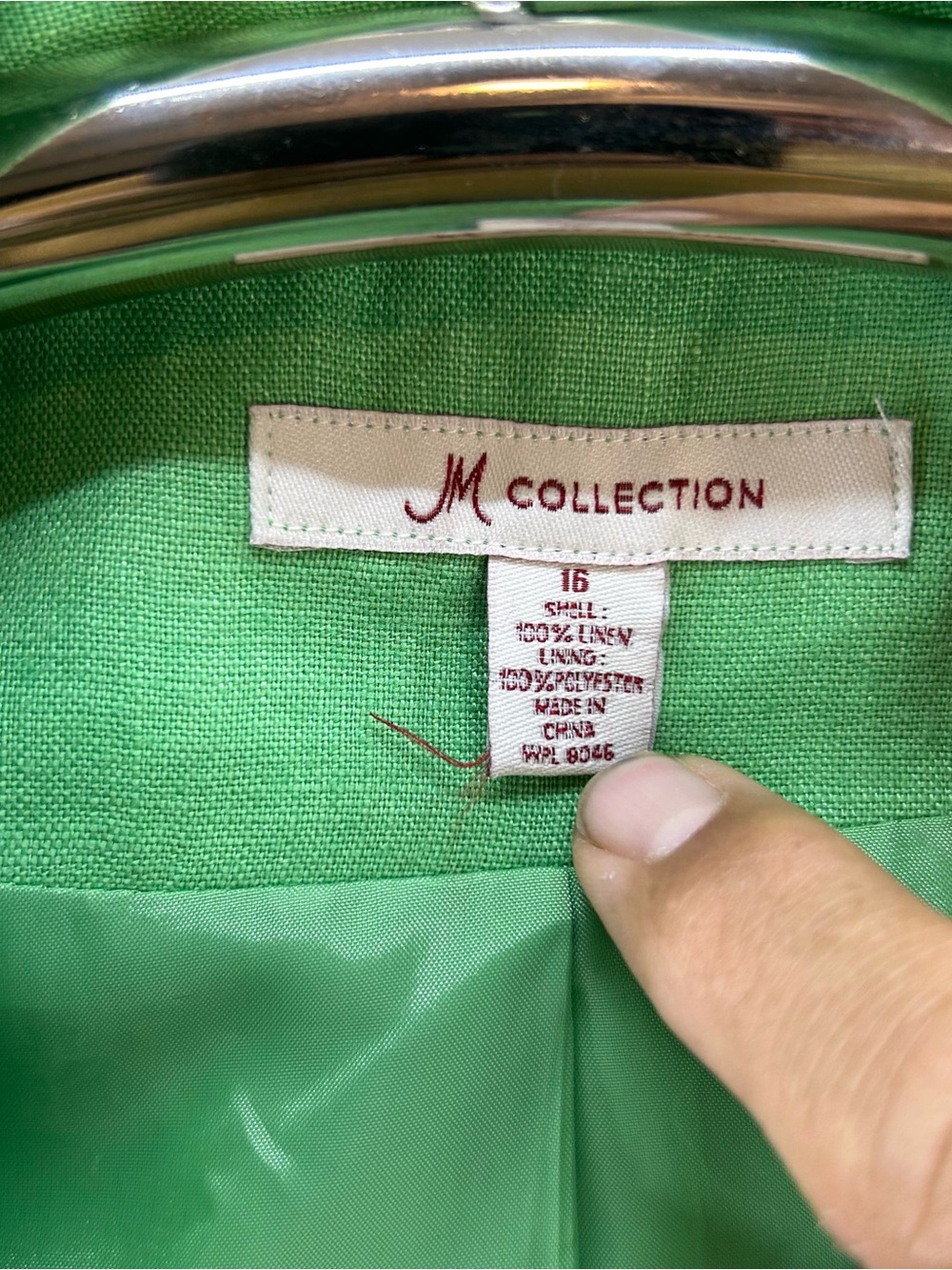 JM Collection Womens Green 100% Linen 2pc Set Blazer Sz 16 Cropped Pants Sz 14 - Picture 2 of 16